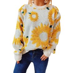 This Women's Cute Floral Pullover Sweater Is Made Of Soft Viscose Fabric, Stretchy, Soft And Very Chunky.Casual Loose Style, Elasticity Warm Cable Sweater For Cold Weather. Oversized Daisy Sweater For Women And Men Features Crew Neck, Long Sleeve, 3d Flowers Pattern, Drop Shoulder, Y2k Aesthetic, Vintage Knit Sweater, Casual Loose Sweater Top For Couples. This Round Neck Flower Sweater Is Stylish And Easy To Match.Easy To Pair With Tee Shirts, Tank Tops, Undershirts, Jeans, Sweatpants, Slacks, C Cozy Long Sleeve Sweater With Floral Print, Floral Print Sweater For Fall, Orange Textured Knit Top For Fall, Oversized Acrylic Sweater For Spring, Orange Knitted Top For Fall, Casual Knit Sweater With Floral Print, Oversized Floral Print Sweater, Orange Textured Knit Sweater For Winter, Spring Chunky Knit Crew Neck Sweater