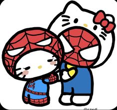 hello kitty and spiderman hugging each other