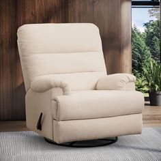 a white recliner chair sitting on top of a rug