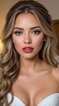 Bridesmaid Makeup Hazel Eyes Blonde Hair, Wedding Makeup Styles Brides, Bold Lip Bridal Makeup, Wedding Makeup For Guest, Vintage Bridal Makeup Old Hollywood, Wedding Makeup For Brown Eyes Bridal Romantic, Wedding Eye Makeup For Bride, Bridal Makeup With Red Lips, Bridal Makeup Eyes