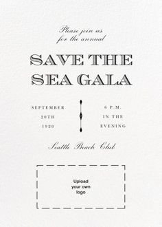 the save the sea gala card is shown in black and white