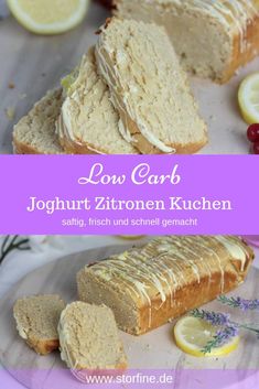 a loaf of low carb joghurt zitronnen kuchen on a plate