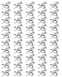 an image of a pattern made out of silver metal horse heads on white paper with black ink