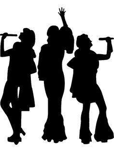 three silhouettes of people standing next to each other with their arms in the air