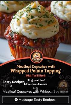 a menu for a cupcake with whipped potato toppings