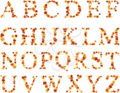 an alphabet made up of small orange stars