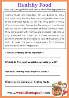 the healthy food worksheet is shown with an orange background and white writing on it