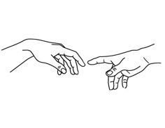 two hands reaching out towards each other with one hand touching the other's finger