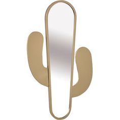 a mirror that is sitting on top of a wall next to a metal holder with an arm