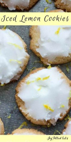 iced lemon cookies with icing on a baking sheet