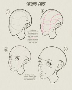 how to draw an alien head with different angles and hair styles for the head, including