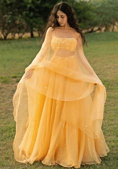 Yellow Embroidered Lehenga Set Zoon Tribe - Fabilicious Fashion Lehenga Silk, Yellow Dupatta, Haldi Outfits, Yellow Lehenga, Organza Lehenga, Lehnga Dress, Organza Blouse, Embroidered Lehenga