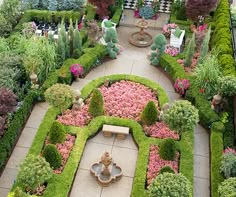 an aerial view of a garden with lots of flowers