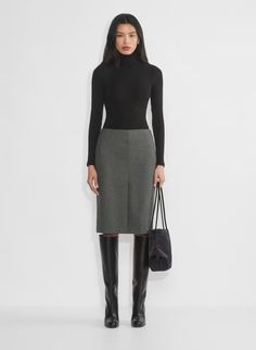 LIAISON SKIRT | Aritzia Midi Skirt Boots, Sweat Vest, Plaid Pencil Skirt, Latest Skirts, Fall Denim, Wool Pencil Skirt, Women Midi, Cropped Jacket, Water Supply