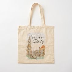 a tote bag with an image of a city and the words venice italy on it