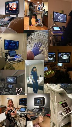 a collage of images showing various medical devices and people in the room with them