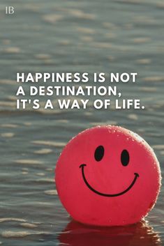 a pink ball with a smiley face on it and the words happiness is not a destination, it's a way of life