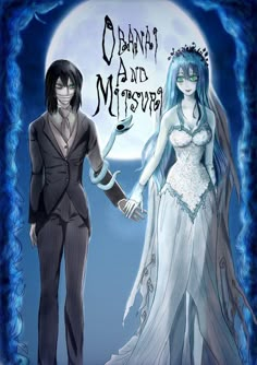 an image of a couple dressed up as corpse brides in front of a full moon