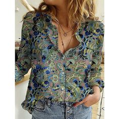 Category:Shirt; Season:Spring,Fall; Fabric:Polyester; Sleeve Length:Long Sleeve; Gender:Women's; Style:Vintage,Fashion,Streetwear,Elegant; Elasticity:Inelastic; Tops Type:Blouse,Shirt; Occasion:Casual; Details:Without Lining; Top Length:Regular Tops; Fit Type:Regular Fit; Pattern:Graphic,Floral; Design:Buttons,Print; Neckline:Shirt Collar; Brand:Shall We; Front page:FF; Production mode:External procurement; Bust:; Length:; Sleeve:; Fit US Size:null; Fit UK Size:null; Fit EU Size:null; Print Type Graphic Shirts Women, Shein Summer, Hijab Summer, Outfits Hijab, Outfits Black, Streetwear Tops, Retro Mode, Women's Blouses, Floral Print Shirt