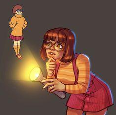 a girl in glasses is holding a flashlight