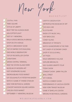 the new york bucket list is shown on a pink background