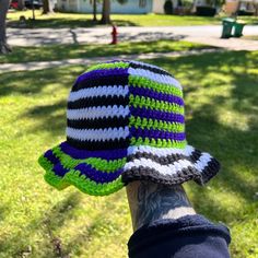 CHRISTMAS ORDERS- ORDER BY DECEMBER 8th  BEETLEJUICE! BEETLEJUICE! Say it one more time and order this hat, inspired by the amazing new movie this year. This hat is part of my Halloween collection this year. Perfect for your next festival, rave, or Halloween party. This hat is crocheted just for you. Made using all acrylic yarn. The brim of this hat is made to be more ruffled and shorter than my normal hat shape.  IMPORTANT -ONE SIZE (roughly 23in circumference, 3.5in crown depth, 2.5in brim len Fun Halloween Hats, One Size Fits Most, Fun Halloween Hats One Size Fits Most, Fun Beanie Costume Hat, Fun Beanie For Costume, Fun Costume Beanie Hat, Fun Brimmed Halloween Hats, Fun Festival Costume Hats And Headpieces, Fun Halloween Hat With Curved Brim, Fun Curved Brim Halloween Hats