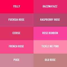 the names of different types of pinks and purples are shown in this color chart