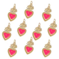 PRICES MAY VARY. Material: The hot pink heart with jump ring pendant is made of high-quality brass, using electroplating process, strong and durable, bright in color, not easy to fade and break, comfortable to wear, and can be worn for a long time Size: Hot pink heart-shaped oil drop pendant is about 12mm in wide, 22mm in long, 3mm in thick, single circle is 5x0.7mm, 3.5mm in aperture, 10pcs in total Widely used: Mini love heart charm pendant can be used to make DIY necklaces, bracelets, anklets Milagros Heart, Mexican Milagros, Hot Pink Heart, Oil Drop, Metal Pendants, Electroplating Process, Diy Necklaces, Mini Love, Heart Shaped Jewelry