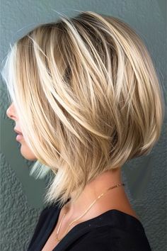 Bottom Of Neck Haircut, Summer Bobs 2024, Long Bob Short In Back, Beveled Haircut Medium, Medium Length Stacked Haircuts, Inverted Bob Blonde, Mid Length Stacked Bob Haircut, Medium Length Hairstyles For Fine Hair, Blonde Messy Bob