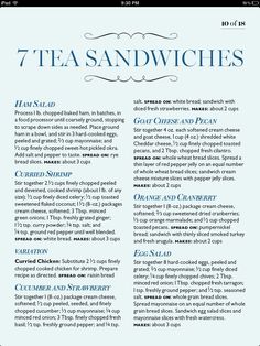 an advertisement for tea sandwiches with the words 7 tea sandwiches written in blue and white