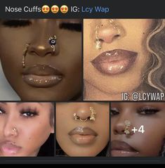 the nose cuffs and nose piercings are all different shapes, sizes, and colors