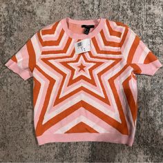 Pink, Orange And White Star Pattern Short Sleeve Sweater. Brand New With Tags #Casual #Retro Pink Star, Forever 21 Sweater, Short Sleeve Sweater, White Star, Pink Stars, Star Pattern, Short Sleeved Sweaters, Patterned Shorts, Pink Sweater