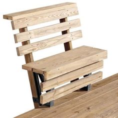 a wooden bench sitting on top of a wooden platform