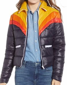 Rainbow Jacket, Fall Winter Style, Early Riser, Night Skirt, Dress Party Night, Ski Jacket, Winter Style, Puffer Coat, Colorful Fashion