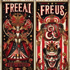 two vintage circus posters with clowns on them