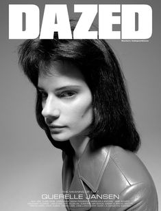 the cover of dazed magazine, featuring a woman in leather jacket with her hair pulled back