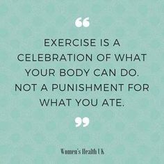 a woman's health quote with the words exercise is a celebration of what your body can