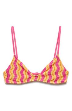 Wavy stripes add groovy style to this touchably textured bikini top cast in vibrant, sunshine-ready hues. Clasps at back Lined 87% polyamide, 13% elastane Hand wash, line dry Imported Summer Beach Sets, Cute Bikinis For Teens Summer, Preppy Bathing Suits, Cute Pink Clothes, Cute Swim Suits, Swimsuit Coverups Beach, Where To Buy Bikinis, Summer Clothes Beach, Cute Outfits For Summer