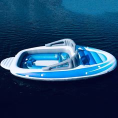 an inflatable boat floating on the water