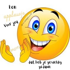 a yellow smiley face with blue eyes and two hands in front of it that says, i'm not an applauise voor you