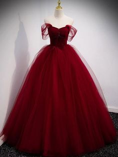 Red Sweet 16 Dresses, Hollywood Gowns, Burgundy Formal Dress, Prom Dress Burgundy, Burgundy Evening Dress, Red Ball Gown, A Line Evening Dress, Tulle Evening Dress, Red Ball