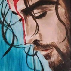 a painting of jesus with his eyes closed