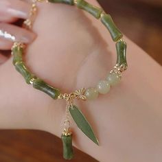 Category: Jewelry Material: Glass/Colored Glaze Fashion Element: Bamboo Joint Style: Chinese Style Aesthetic Beaded Bracelets, Chinese Royalty, Hello Kitty Heart, Chinese Bracelet, Bamboo Jewelry, Bamboo Leaf, Chinese Jewelry, Bamboo Leaves, Leaf Bracelet