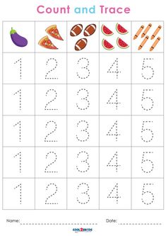 a worksheet with numbers and fruits for children to practice counting the number 1