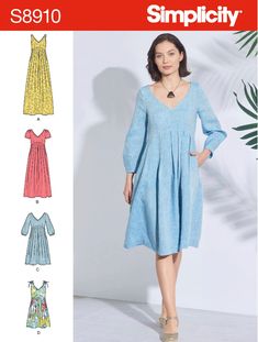 a women's dress with long sleeves and v - neckline in three different colors