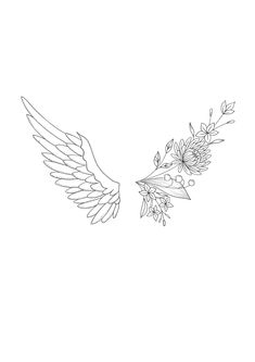 a drawing of two wings with flowers on them