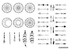 an assortment of arrows and feathers