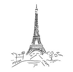 the eiffel tower in paris, france is drawn with black and white ink