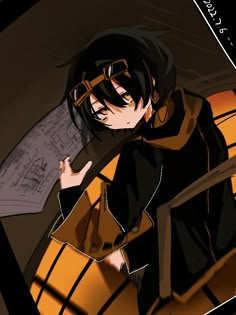 an anime character with glasses and a coat