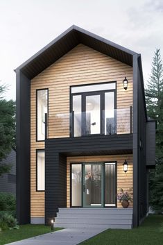 a two story house is shown in this rendering